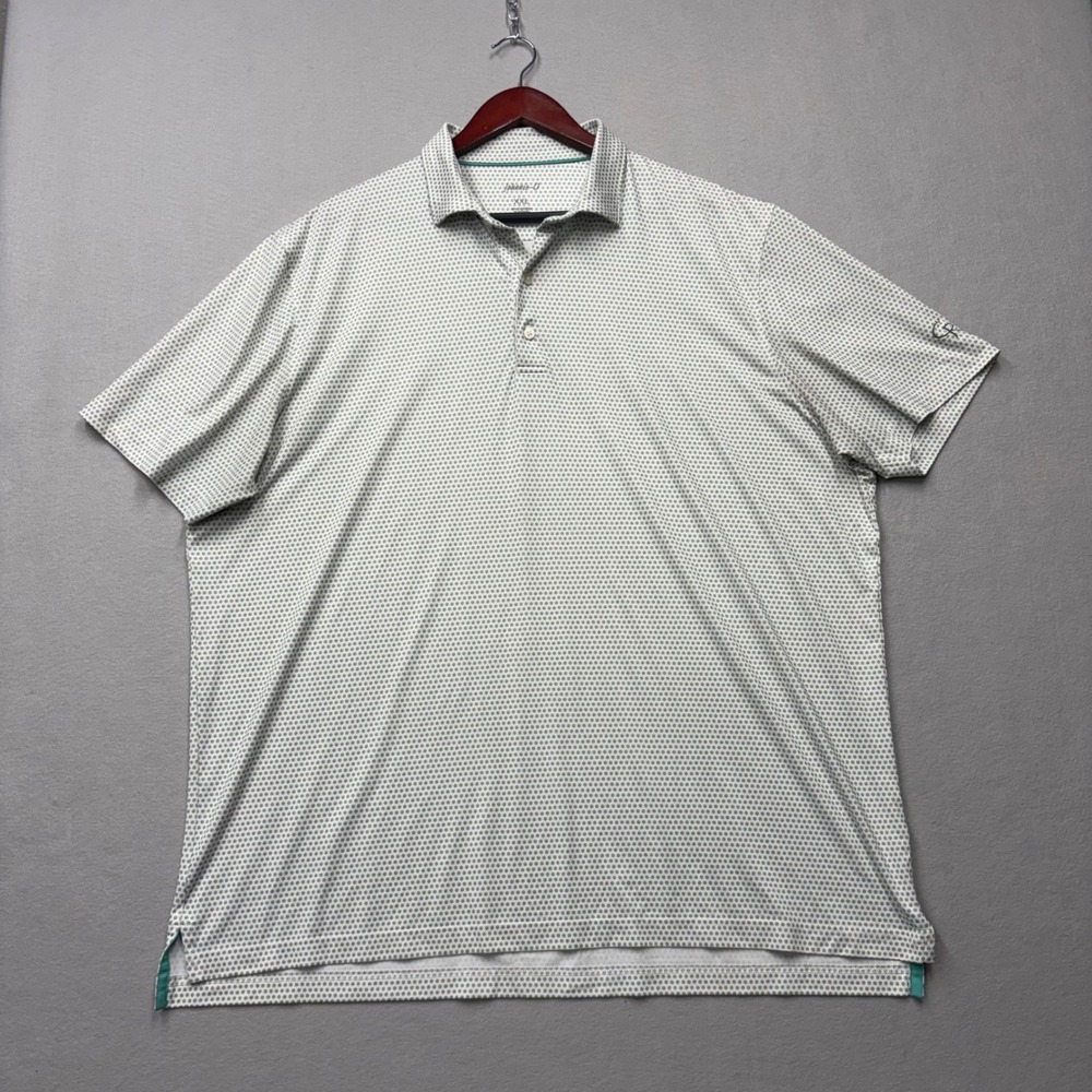Johnnie-O Polo Shirt Mens XXL White Green Geometric Performance Short Sleeve